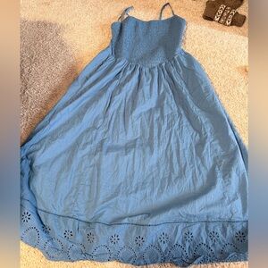 American eagle ruched bust maxi dress with embroidery trim